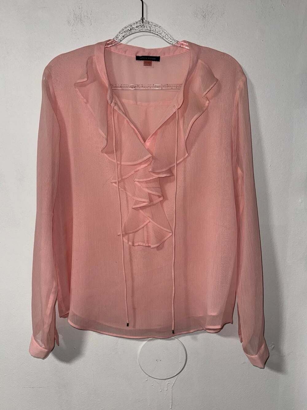 Tommy Hilfiger Blouse Size XL Pink Chiffon Ruffle
